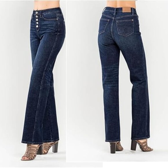 Judy Blue Women Size 15/32 Dark Blue High Waist Button Fly Straight Fit Jeans - Picture 1 of 9